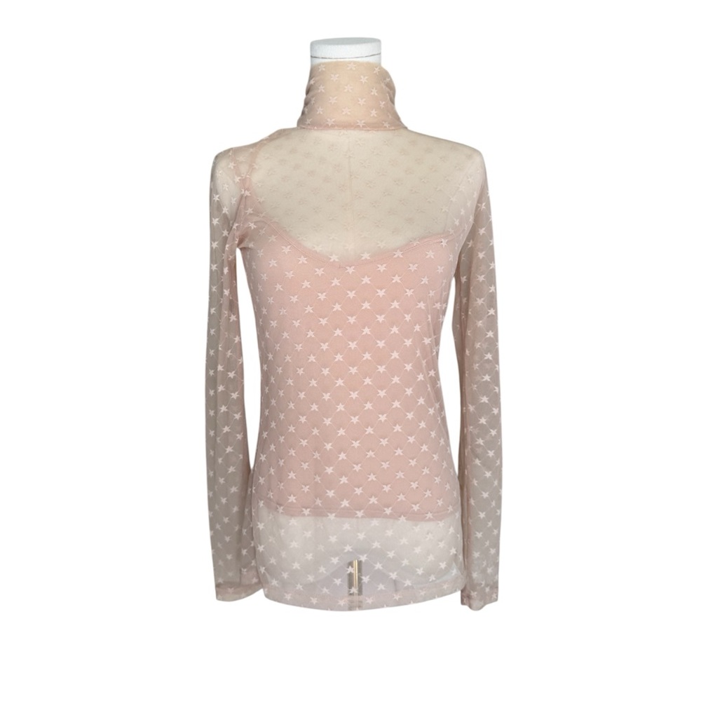 guess sheer star mesh top y2k balletcore long sleeve nude aesthetic S